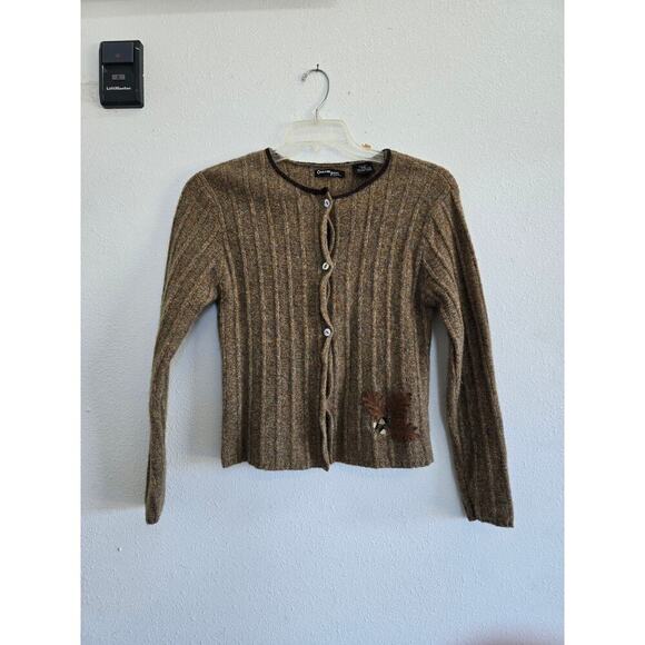 Vintage Crossing Pointe 100% Wool Brown Sweater Button up Winter Sweater - Picture 6 of 7